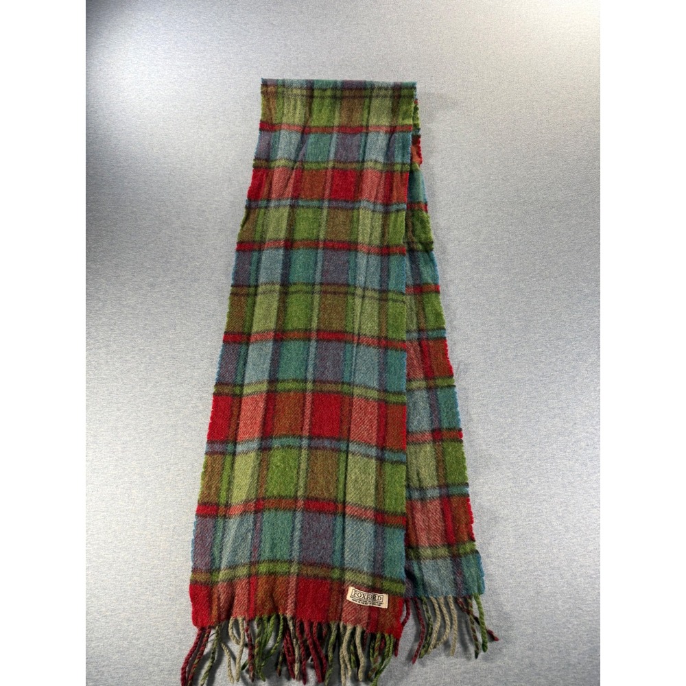 Foxford Ireland 100% Lambswool Scarf Plaid Green Red Blue Fringed Irish Made